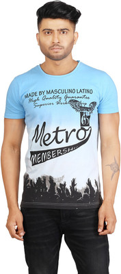 

Masculino Latino Printed Men' Round Neck Blue T-Shirt