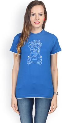 

Campus Sutra Printed Women's Round Neck Blue T-Shirt