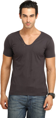 

Fio Solid Men' V-neck Black T-Shirt