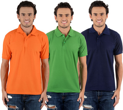 

Blaze Solid Men's Polo Neck Multicolor T-Shirt(Pack of 3, Dark blue;light green;orange