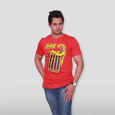 

Aaila Graphic Print Men's Round Neck Red T-Shirt