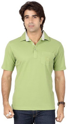 Valeta Solid Men's Polo Neck Light Green T-Shirt, Folliage green