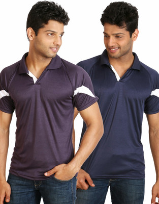 

Campus Sutra Solid Men Polo Neck Purple, Blue T-Shirt(Pack of 2)