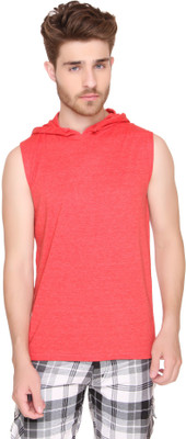 

SayItLoud Solid Men's Hooded Red T-Shirt, Red melange