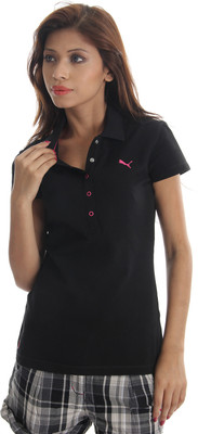 

Puma Solid Women' V-neck Black T-Shirt