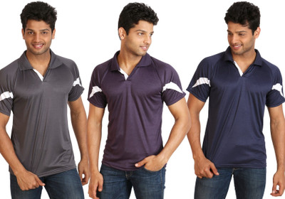 

Campus Sutra Solid Men Polo Neck Blue, Grey, Purple T-Shirt(Pack of 3