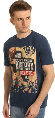 

Wrangler Graphic Print Men's Round Neck Blue T-Shirt, Dk denim