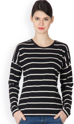 

Hypernation Striped Women' Round Neck Black, White T-Shirt