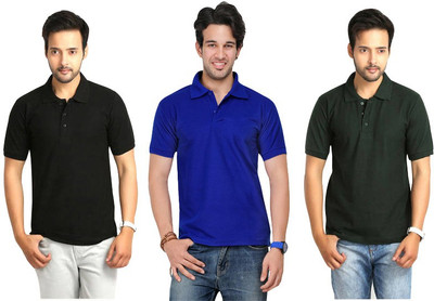 

Keepsake Solid Men's Polo Neck Multicolor T-Shirt(Pack of 3), R black