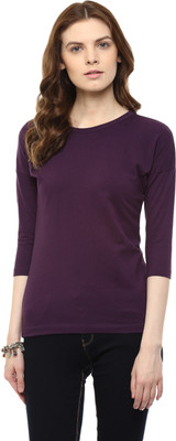 

Hypernation Solid Women's Round Neck Purple T-Shirt