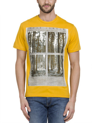 

HotTribes Graphic Print Men' Round Neck Yellow T-Shirt, Ocher