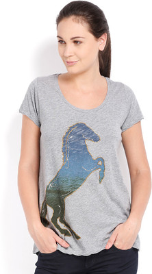 

Ten on Ten Self Design Women's Round Neck Grey T-Shirt