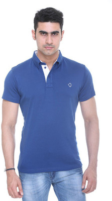 

Colors & Blends Solid Men' Polo Neck Blue T-Shirt, Air force blue