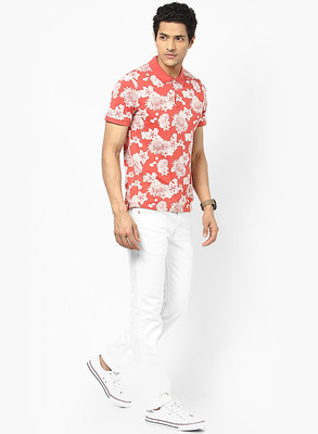 

Jack & Jones Floral Print Men's Polo Neck Orange T-Shirt, Baked apple