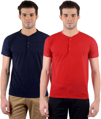 

Gallop Solid Men' Henley Multicolor T-Shirt(Pack of 2