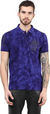 

PUNK Printed Men' Polo Neck Blue T-Shirt