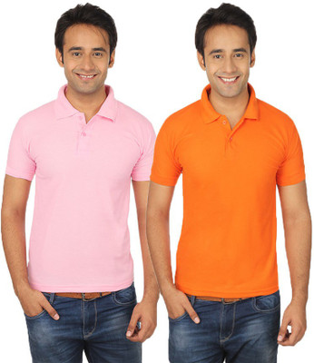 

Quetzal Solid Men's Polo Neck Orange, Pink T-Shirt(Pack of 2