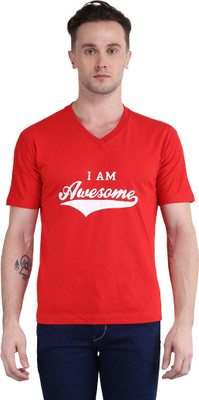 BRITISH TERMINAL Self Design Men V Neck Red T-Shirt