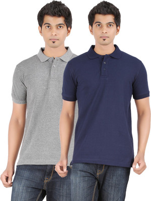 

Ap'pulse Solid Men' Polo Neck Grey, Dark Blue T-Shirt(Pack of 2, Andhra melange;navy