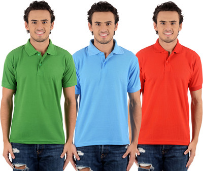

Blaze Solid Men's Polo Neck Multicolor T-Shirt(Pack of 3, Light green;red;sky blue