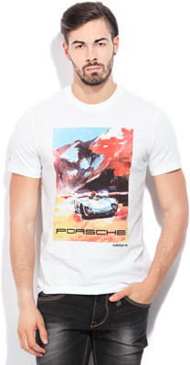 ADIDAS Printed Men's Round Neck White T-Shirt, Vinwht