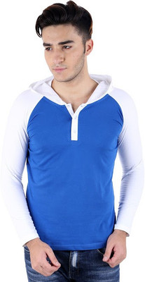 

BigIdea Solid Men's Hooded Blue, White T-Shirt