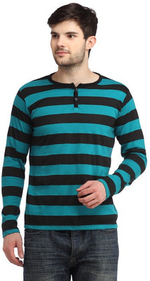 

BigIdea Striped Men' Henley Green, Black T-Shirt, Black;green