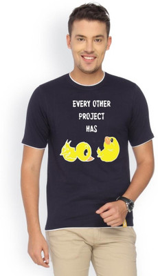 

Campus Sutra Printed Men Round Neck Blue T-Shirt