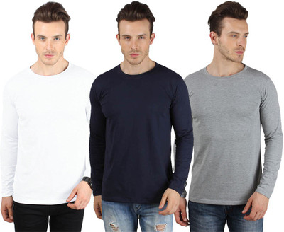 

SayItLoud Solid Men' Round Neck White, Grey, Blue T-Shirt(Pack of 3, Grey;navy blue;white