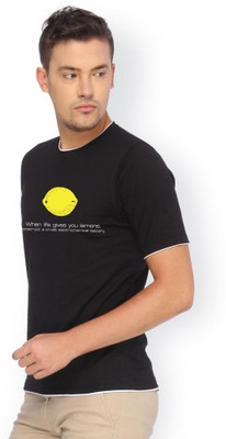 

Campus Sutra Printed Men Round Neck Black T-Shirt
