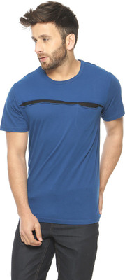 

Gritstones Solid Men's Round Neck Blue, Black T-Shirt, Black;indigo