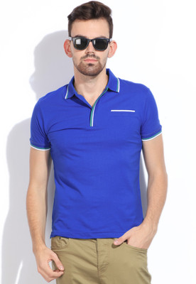 

Mufti Solid Men's Polo Neck Blue T-Shirt