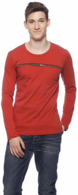 

Gritstones Solid Men' Round Neck Brown T-Shirt, Rust