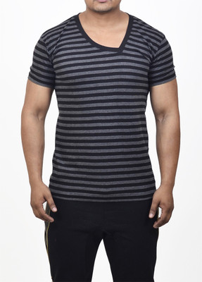 

Fugazee Lifestyle Striped Men's V-neck Grey, Black T-Shirt, Charcoal black