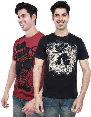 

Algotton Graphic Print Men's Round Neck Black, Maroon T-Shirt(Pack of 2