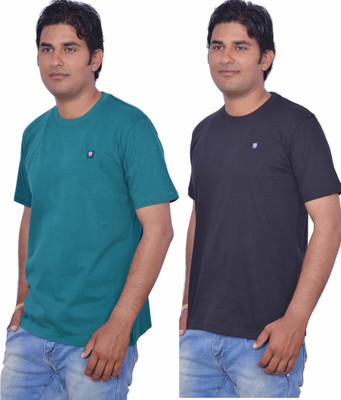 

Leaf Solid Men's Round Neck Green, Black T-Shirt(Pack of 2), Black;green