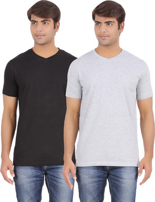 

Ap'pulse Solid Men's V-neck Black, Grey T-Shirt(Pack of 2), _black_gmel