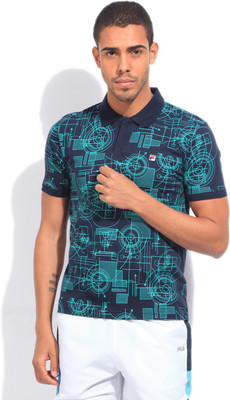 

Fila Printed Men' Polo Neck Blue T-Shirt, Pea/aqu