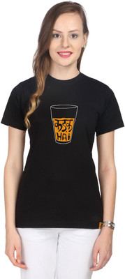 

Campus Sutra Printed Women's Round Neck Black T-Shirt