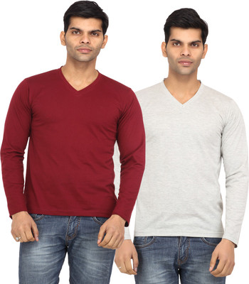 

Leana Solid Men's V-neck Maroon, Grey T-Shirt(Pack of 2, Grey;maroon