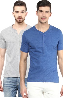 

Yellow Submarine Solid Men's Henley Blue, Grey T-Shirt(Pack of 2)