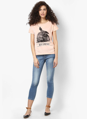 

Vero Moda Animal Print Women' Round Neck Pink T-Shirt, Tropical peach