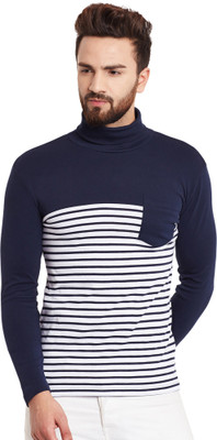 HYPERNATION Striped, Solid Men Round Neck White, Black T-Shirt