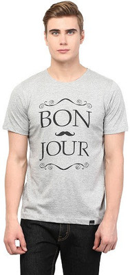 Rigo Printed Men Round Neck Grey T-Shirt