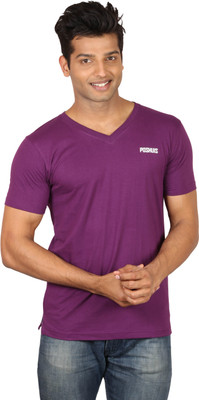 

Poshuis Solid Men' V-neck Purple T-Shirt
