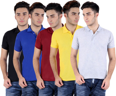 

Sanvi Traders Solid Men Polo Neck Multicolor T-Shirt(Pack of 5
