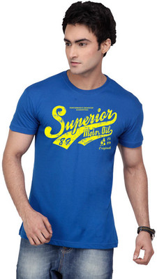 

Inkovy Graphic Print Men' Round Neck Blue T-Shirt