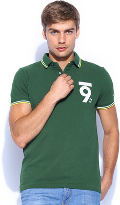 French Connection Solid Men's Polo Neck Green T-Shirt, Pine needle