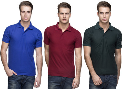 

Lambency Solid Men' Polo Neck Blue, Maroon, Dark Green T-Shirt(Pack of 3, Blue;dark green;maroon