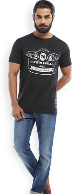 

Hulkut Printed Men's Round Neck Black T-Shirt, Black_01